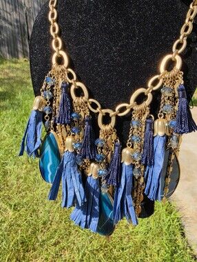 Joan Boyce blue agate Statement necklace 24"